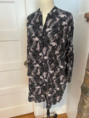 AllSaints Black and Dusty Pink Palm-Print Tunic